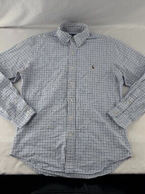 Ralph Lauren Men Blue Plaid Slim Fit Long Sleeve Stretch Oxford Shirt M